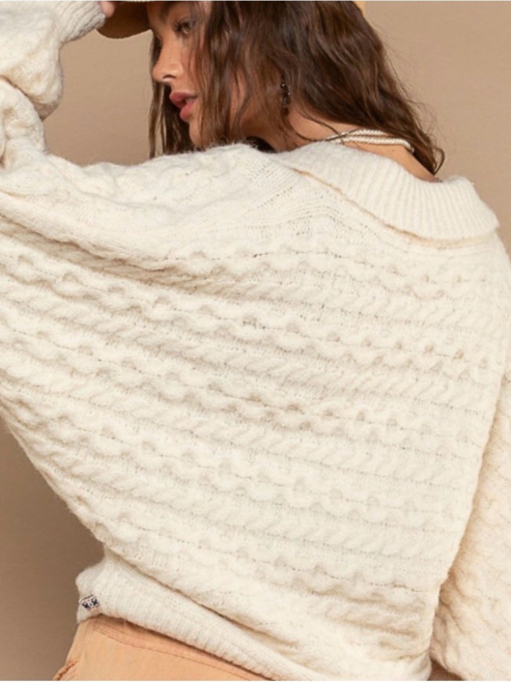 POL Cream Surplice Cable Knit Balloon Sleeve Sweater NWOT Size S - Picture 3 of 11